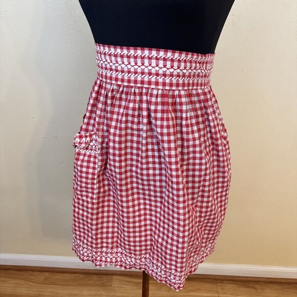Womens Vtg Kitchen Apron Red Checkered Gingham Tie Back At Waist Cotton Retro - Picture 4 of 10